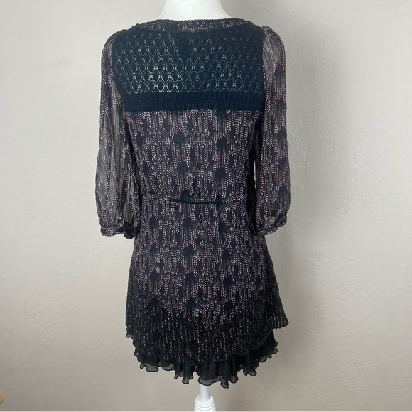 Free People Floral Boho Folk Leather Drawstring Chiffon Mini Dress Size Small - Picture 7 of 13